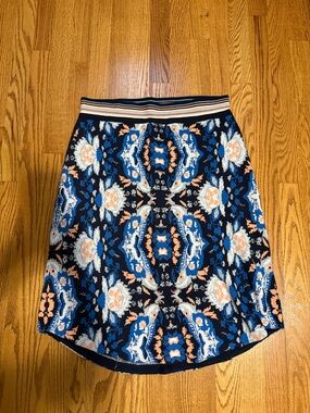 Moth Navy Floral-Pattern High-Low Skirt with Striped Waistband